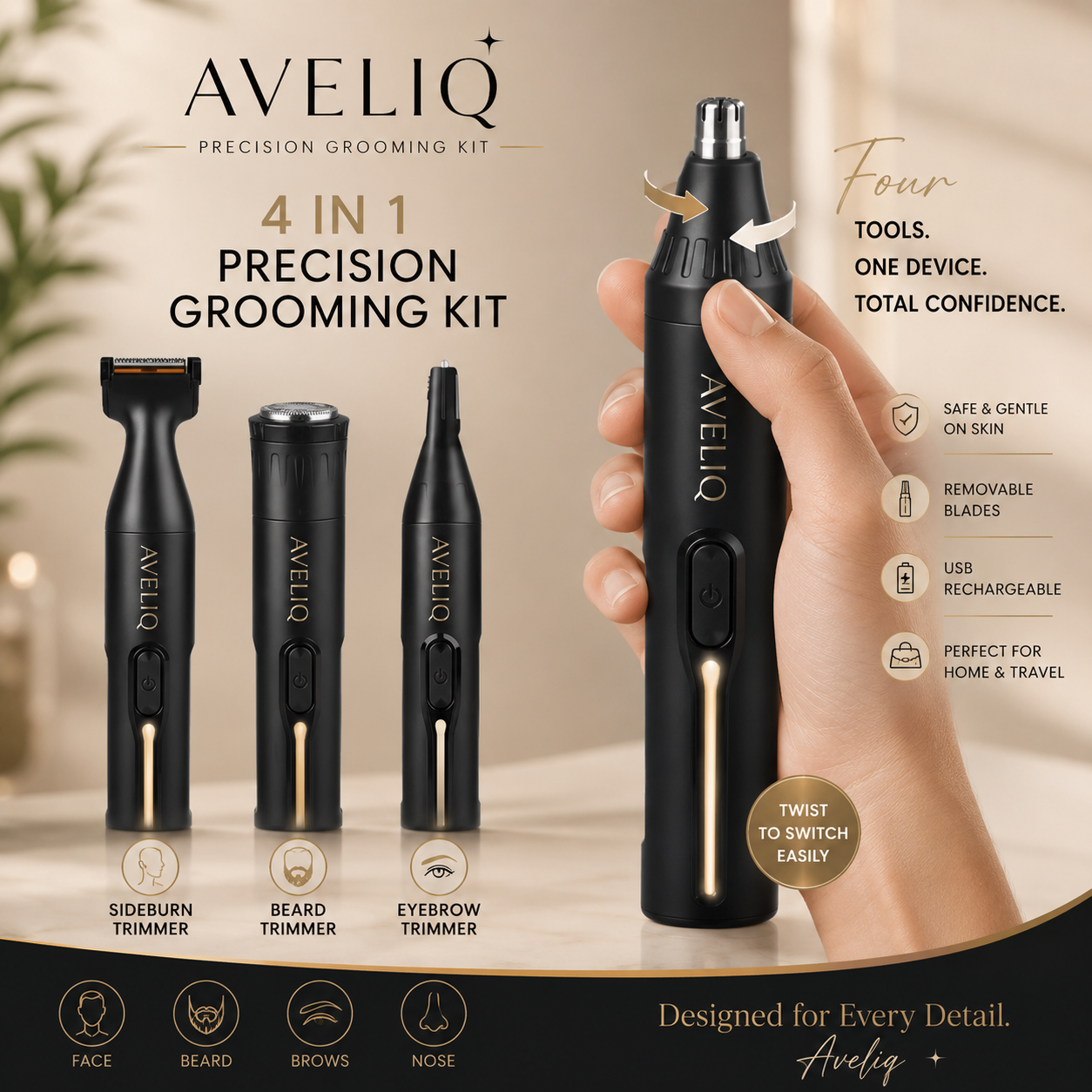 Aveliq Precision Facial Hair Trimmer Kit