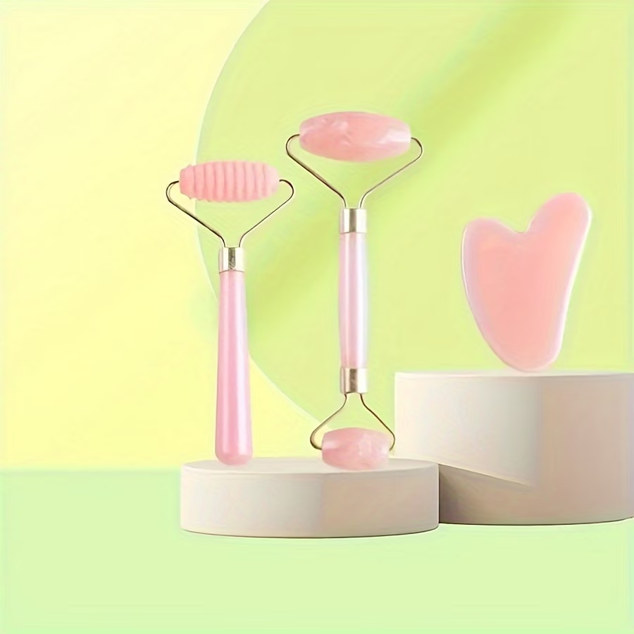 Aveliq Glow Rose Quartz Roller & Facial Sculpting Stone Set