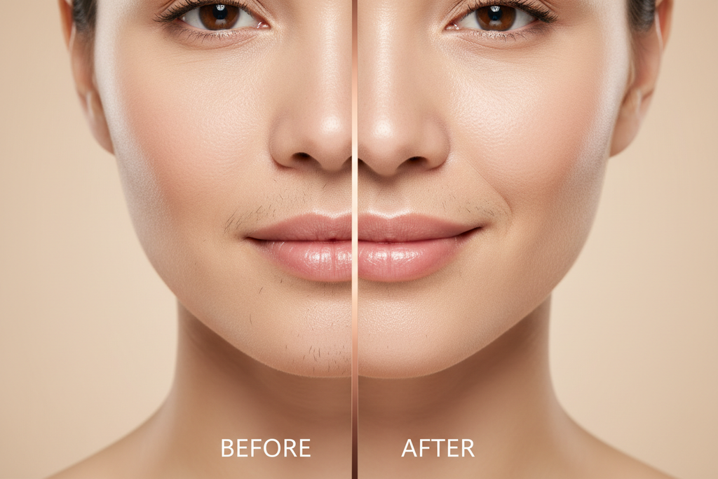 Before and after using Aveliq Glow Ladies Precision Trimmer