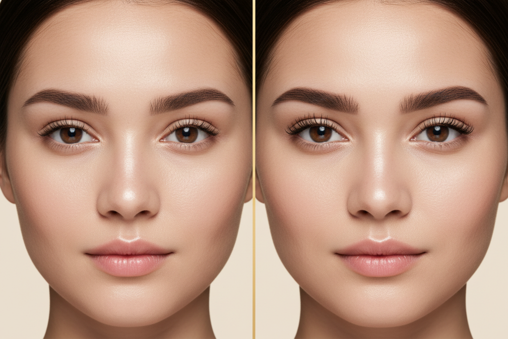 Before and after using Aveliq Glow Brow & Lash Perfection Set
