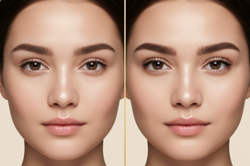 Before and after using Aveliq Glow Brow & Lash Perfection Set