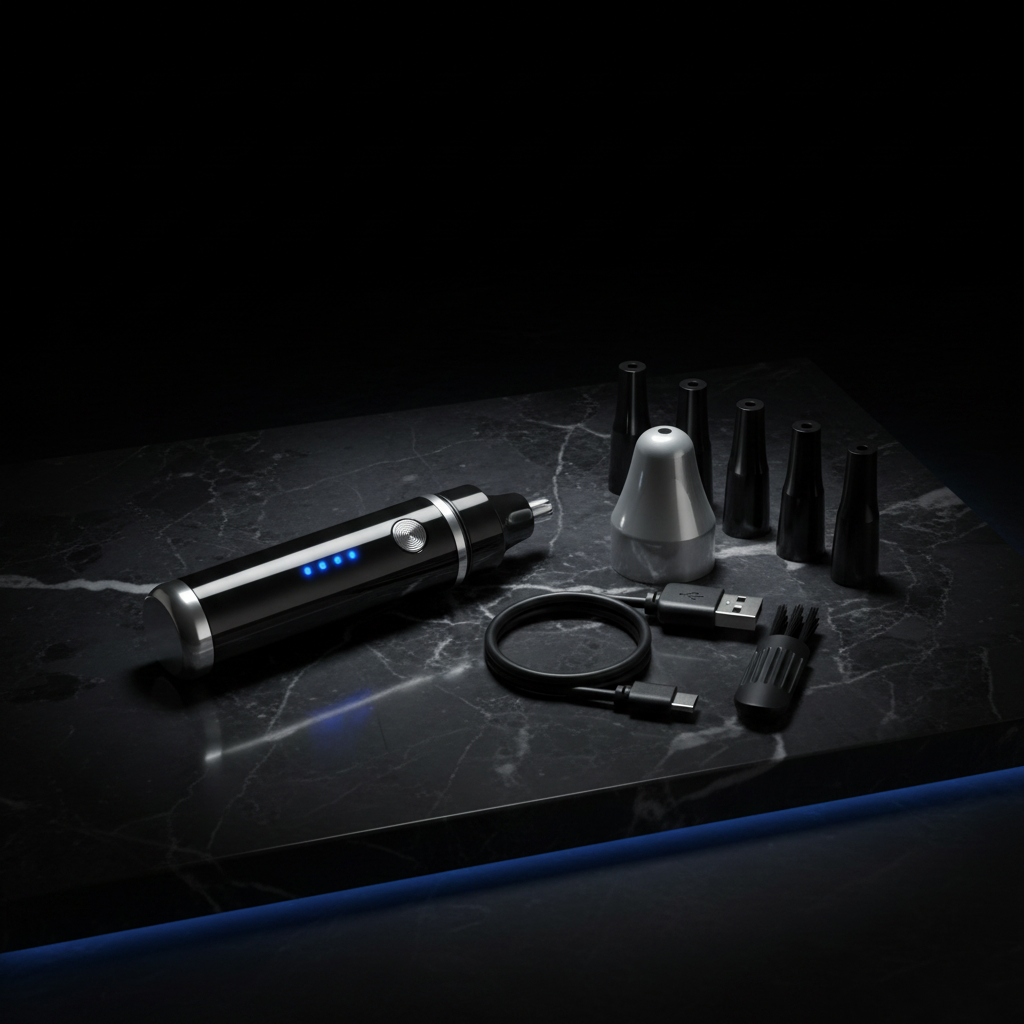 Aveliq Glow Precision Facial Hair Trimmer Kit on dark marble