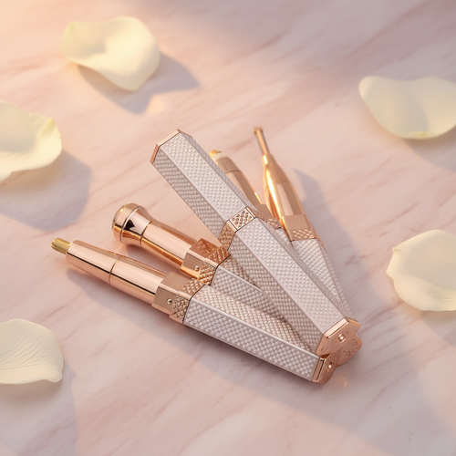 Aveliq Glow 5-in-1 Rose Gold Ladies Trimmer Kit on blush marble